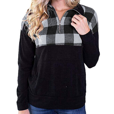 

Starmoon Women Long Sleeve Casual Plaid Stitching Pullover SweatShirts Top Blouse