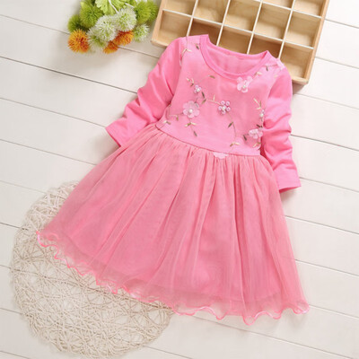 

Kids Girls Casual Long Sleeve Princess Costume Baby Floral Print Children Mesh Princess Dresses