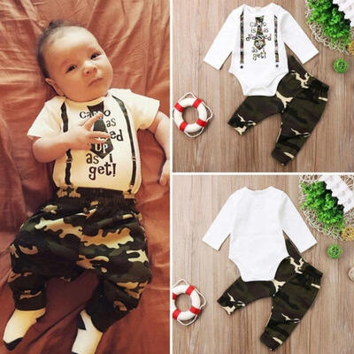 

Newborn Baby Boys Camo Romper Tops Pants 2Pcs Home Outfits Set Clothes
