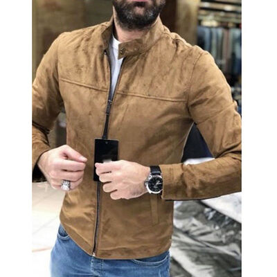 

SUNSIOM Mens Bomber Jacket Premium Suede Biker Coat Resistant Padded Zip Up Flight Tops
