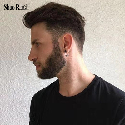 

European virgin human hair toupee for men with Super Swiss lace 10" x 8" Straight hair pieces for men 1b Off black Color