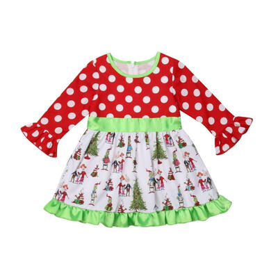 

Christmas Baby Toddler Long Sleeve Girl Christmas Tree Cotton Polka Dot Dress