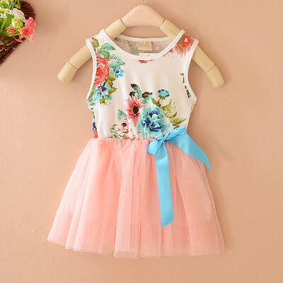 

Toddler Kid Baby Girls floral Sleeveless Bow Shag Skirt Dress Outfits Set