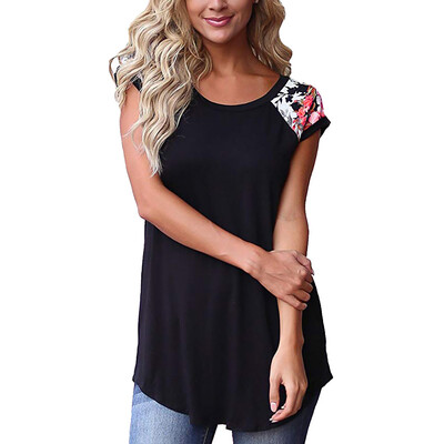 

Nomeni Women Casual Floral Print Color Block Short Sleeve T Shirts Blouses Tops