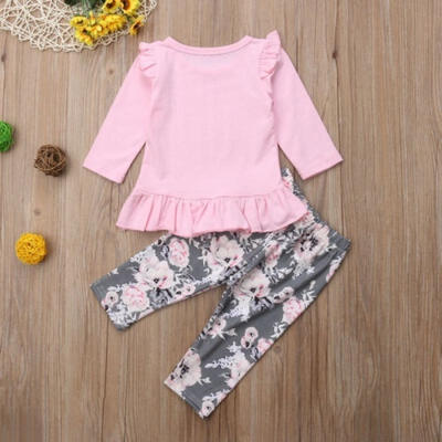 

Toddler Baby Girls Flutter Sleeve Dress TopsFloral Pants 2pcs Outfits Clothes
