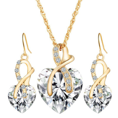 

Crystal Zircon Necklaces Suit Women Heart Shape Long Pedant Necklaces Heart Shape Special Look Trendy
