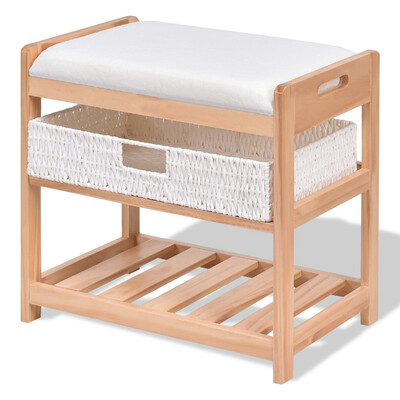 

2-Tier Entryway Hallway Wooden Shoe Rack with Cushion