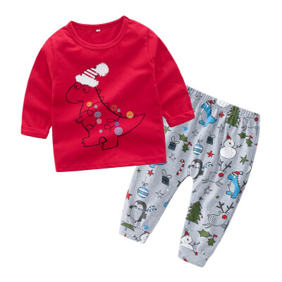 

Childrens Suit Cartoon Dinosaur Cotton Cloth Christmas Element Elastic Trousers Two Sets Sweet Leisure Home Baby Girl Clothes