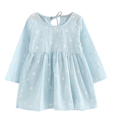 

Kids Girls Long Sleeve Star Print Dress Soft Cotton Princess Dress