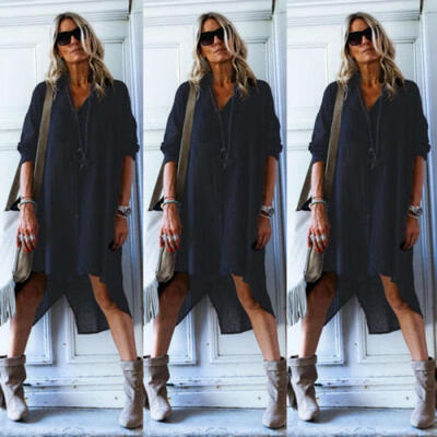 

US Womens Oversized Long Sleeve Tops Shirt Casual Loose Boyfriend Mini Dress New