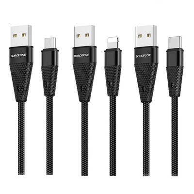 

Borofone BU10 Universal USB To Type-C Micro USB Lightning Nylon Braided Charging Data Cord Cable-MICRO USB