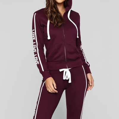 

Roseonmyhand Fashion Women Casual Stripe Zipper Long Sleeve Pullove Sport TopsLong Pants Set