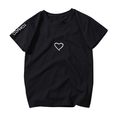 

Brief Love Heart Embroidery Letters Printed O Neck Cotton Plus Size Couple T-shirt White Black