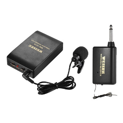 

Portable Lavalier Lapel Collar Clip-on FM Wireless Microphone System Voice Amplifier 14in Output Plug with Bodypack Transmitter