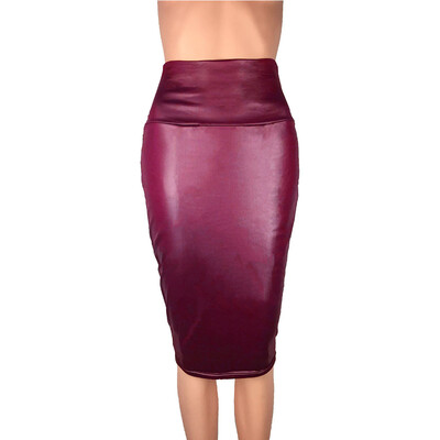 

Roseonmyhand Women Ladies High Waist And Knee Skirt Sexy Hip Bottom Leather Skirt