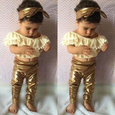 

2PCS Toddler Kid Baby Girl Clothes Ruffle T-shirt TopsPants Summer Outfits Sets