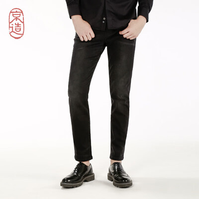 

JZAO mens sanding warm slim straight jeans 2018 autumn new black 31 17080A