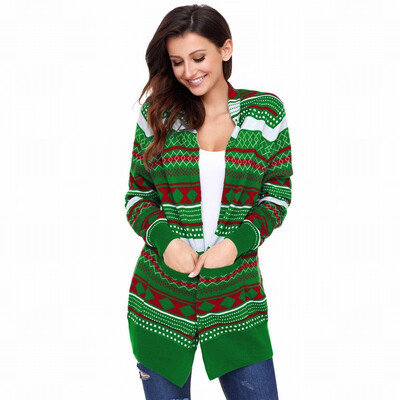 

Geometric pattern print long sleeve cardigan casual knit sweater