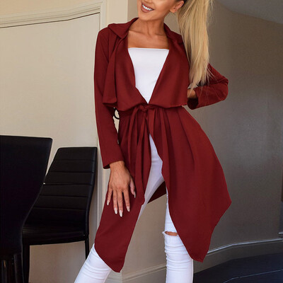 

Roseonmyhand Womens Loose Solid Irregular Hem With Lapel Coat Trench Coat Cardigan Tops