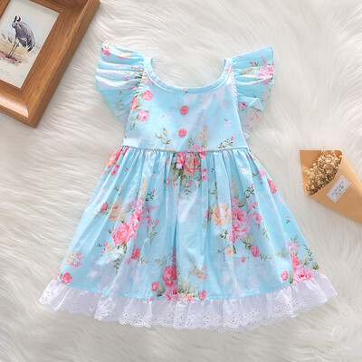 

1259 Girls Polyester Printed Floral Ruffled Hem Dress