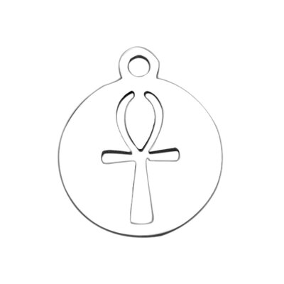 

304 Stainless Steel Charms Flat Round with Cross Stainless Steel Color 14x117x1mm Hole 15mm