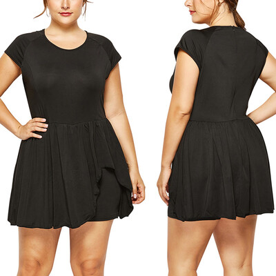 

Starmoon Women Plus Size Casual O-neck Short Sleeve Sling Waist Skirt Mini Jumpsuit