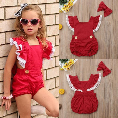 

2PCS Newborn Baby Girls Lace Backless Christmas Romper Bodysuit Headband Clothes