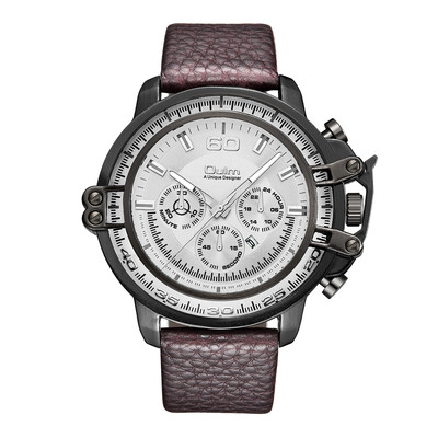 

Oulm Ou Lei Mens Multi-Time Zone Quartz Watch Three Movements Three Eyes Waterproof Watch Mens Watch