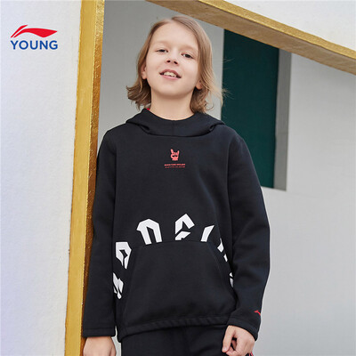 

Li Ning official flagship store childrens clothing boy hooded sweater 2019 new basketball system childrens shirt YWDP009-2 red letters full of footprints 130