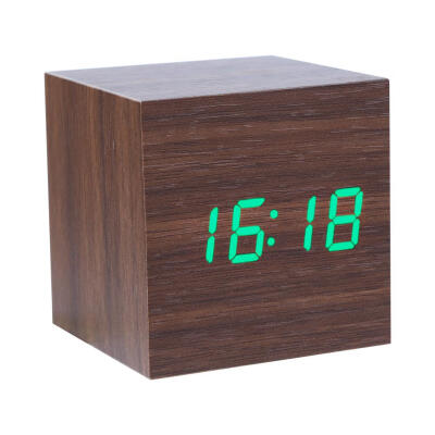 

USB LED Sound Control Wood Alarm Clock Thermometer Timer Calendar Display