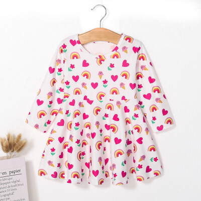 

Toddler Kid Baby Girl Long Sleeve Rainbow Heart Print Princess Dress Clothes