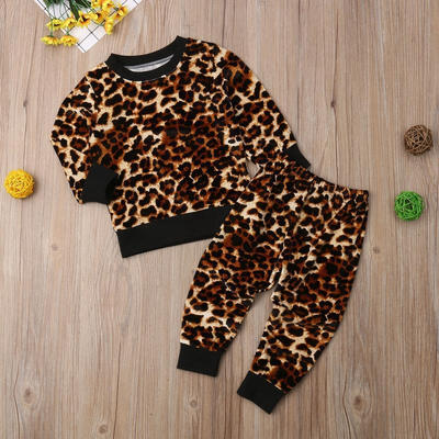 

Toddler Baby Girls Leopard Printed Clothes Spring Autumn Long Sleeve Tops T-shirtTrousers Fashion 2Pcs Outfits Kids Clothing