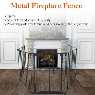 

Metal Fireplace Fence Dog Fire Gate Baby Safety Gate Dog Safety Fence for Pets&Baby 5 PCS