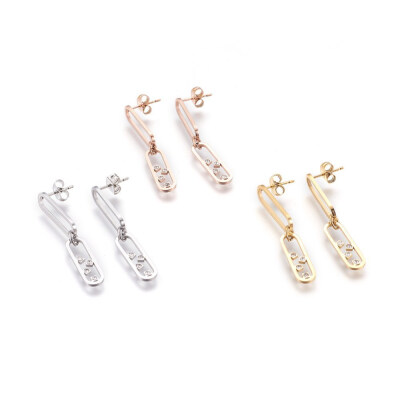 

304 Stainless Steel Dangle Stud Earrings with Mirco Pave Cubic Zirconia Rectangle Mixed Color 41x6mm Pin 07mm