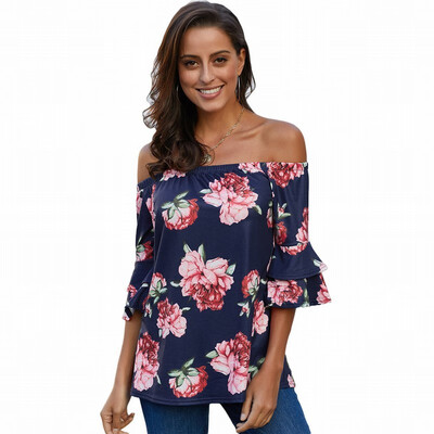 

Vintage shirt Womens cropped sleeve printed shirt