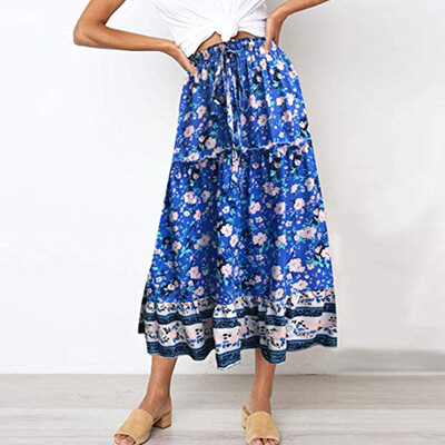 

Roseonmyhand Womens Boho Floral Print Elastic High Waist Pleated A Line Midi Skirt