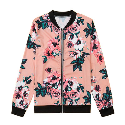 

Women Fashion Biker Digital Floral Printed Bomber Long Sleeve Jacket