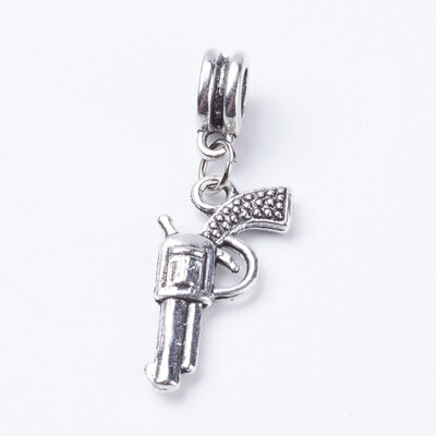 

Tibetan Style Alloy European Dangle Beads Large Hole Pendants Gun Antique Silver 35mm Hole 5mm pendant 23x12x3mm