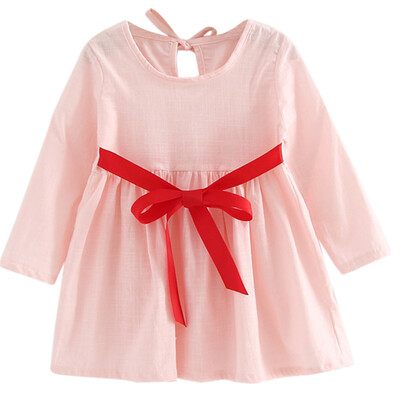 

Kids Girls Long Sleeve Linen Dress Spring Summer Princess Dress