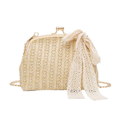 

Women Lace Ribbons Flap Handbags Sweet Straw Messenger Shoulder Bag Pouch Female Chains Crossbody Mini Bags