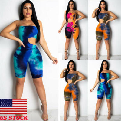 

US New Women Casual Sleeveless Bodycon Romper Jumpsuit Club Bodysuit Short Pants