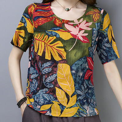 

Nomeni Women Casual Loose O-Neck Short Sleeve Printing T-shirt Tops Blouse