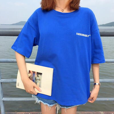 

Couple Casual Fashion Cotton Round Neck Letters Print Short Sleeve Loose Pullover T-Shirt