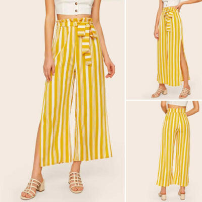 

Women Summer Striped Harem Pants Elastic Waist OL Work Casual Loose Long Trouser
