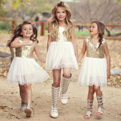 

Princess Kids Sequins Baby Flower Girl Dress Party Gown Formal Dresses Sundress