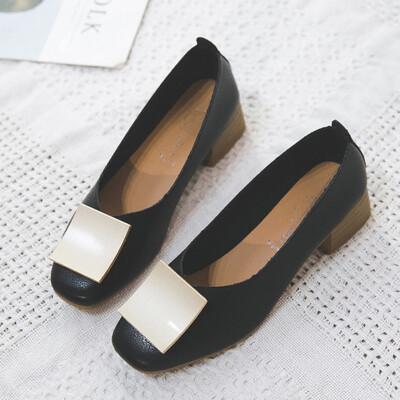 

Retro granny shoes thick single shoes womens low heel bean shoes 2019 spring OL square head round head Korean shallow pouring sho
