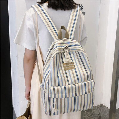 

Ins womens Korean high school high school students100-way old canvas check double-shoulder bag backpack