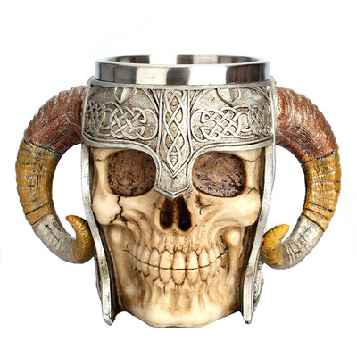 

Stainless Steel Skull Mug Horn Warrior Beer Stein Halloween Bar Coffee Tea Cup