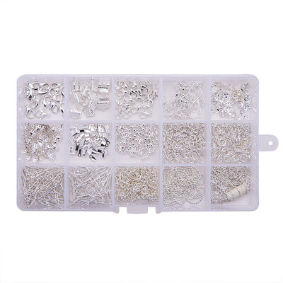 

PH PANDAHALL 1Box Jewelry Finding Kits with Covers Ball Chain Extensions End Pieces Earring Hooks Head Pins
