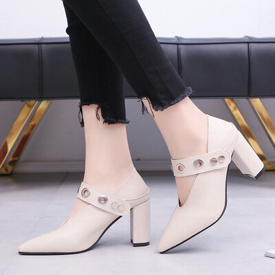 

Rose Vintage Womens Flats Pumps Ladies Pointed Faux Leather Thick Heel Single Shoes